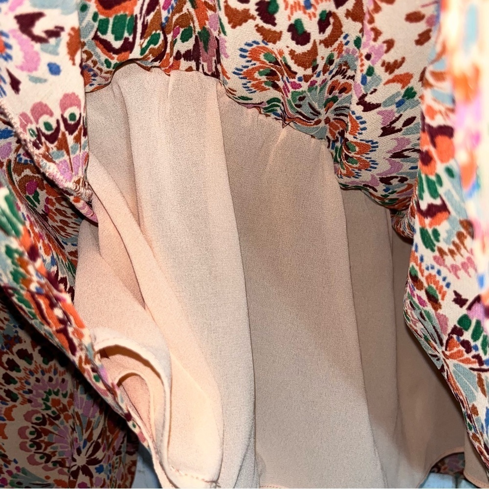 DR2 Floral Smocked Peasant Blouse Boho 3/4 Sleeve Orange Brown Large - Picture 6 of 7